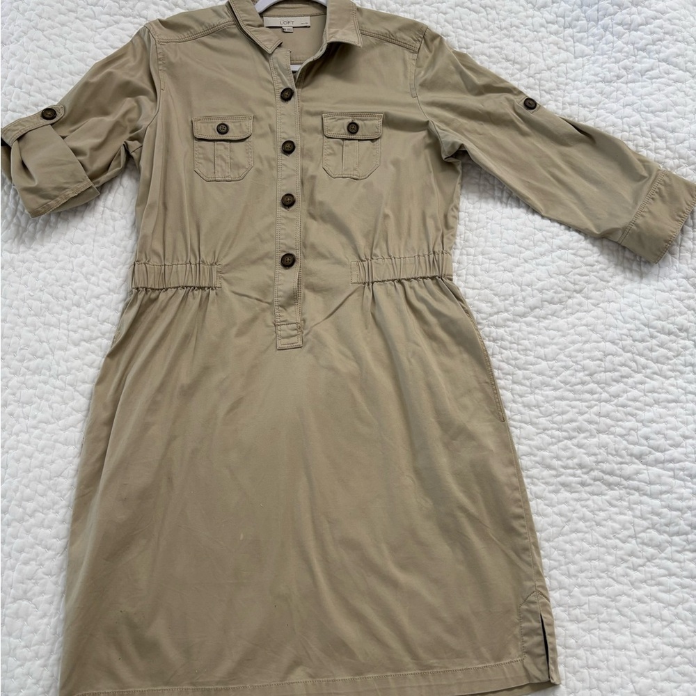 LOFT Tan Long Sleeve Shirt Dress